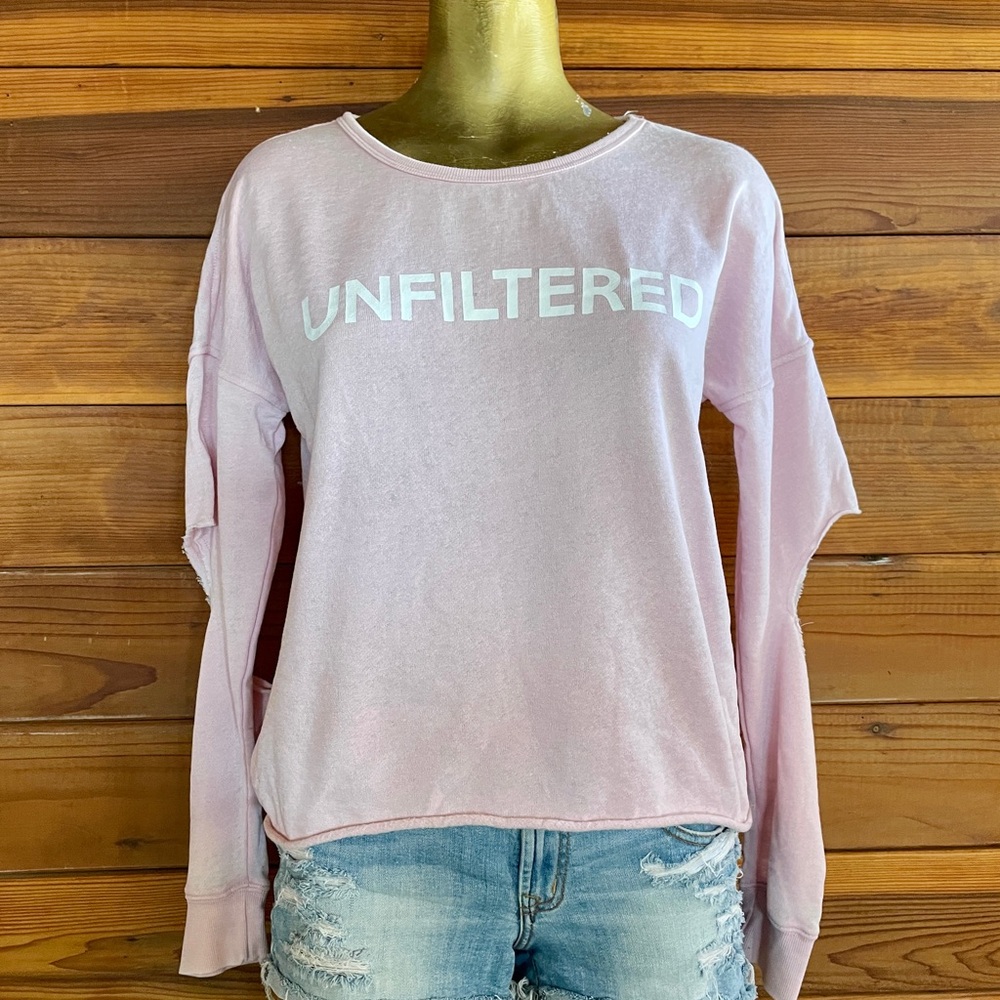 MATERIAL GIRL Active UNFILTERED Distressed Cutout Slouchy SWEATSHIRT Small As-Is